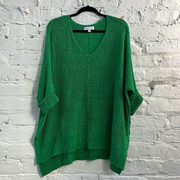 She + Sky Sweaters - Green Open- Knit Sweater